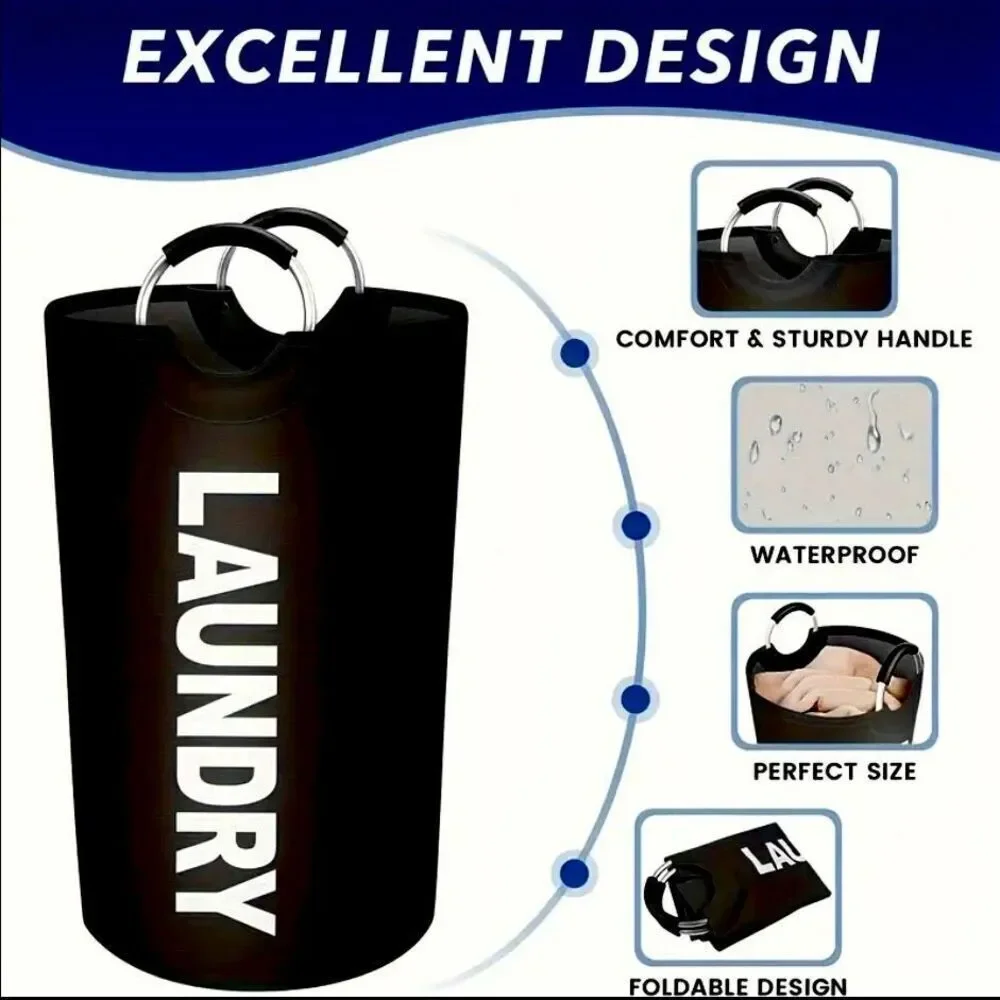 NWT Gorgeous Black 25.1ga Large Collapsible Fabric Laundry Hamper Padded Handles